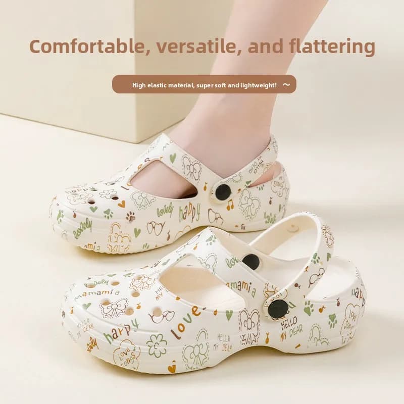 New Summer Women's Ultra Light Printed Closed Toe Clogs Thick Non Slip Sole Outdoor Wear Beach Garden Sandals
