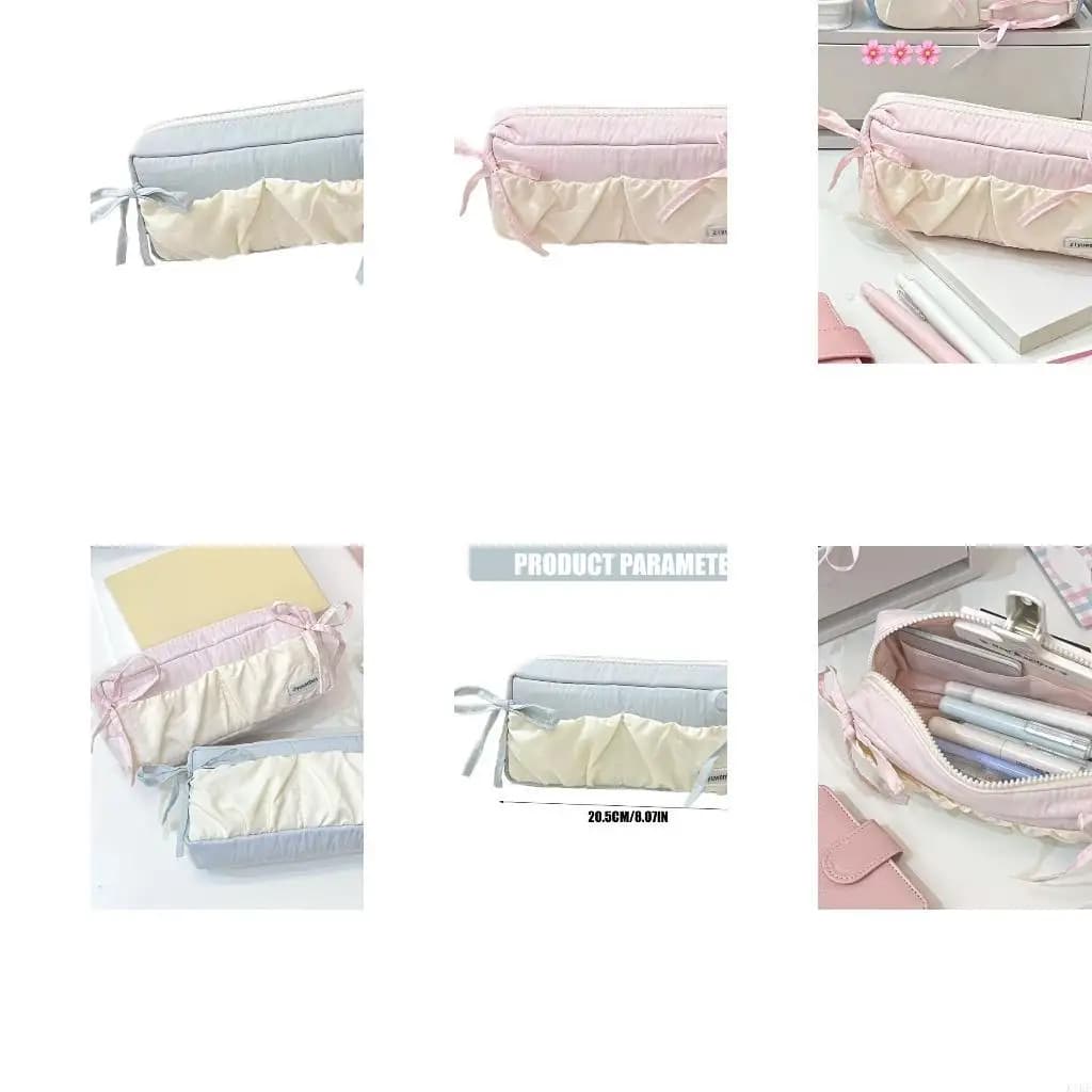Pencil with Top Zippers, Roomy Soft Stationeries Organizers with Bows Detail for Students, School Desk and Backpacks K1KF