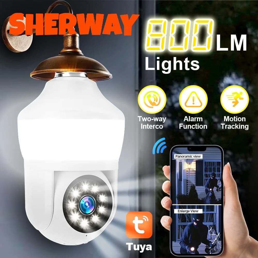 Tuya E27 Lampadina Doppio Schermo WiFi Telecamera 5MP Interno 5x Zoom PTZ Telecamera di Sicurezza IR Visione Notturna a Colori di Sorveglianza Wireless