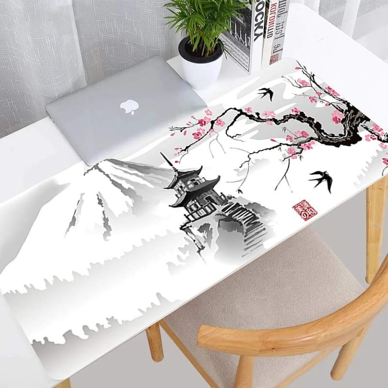 Cherry Blossom Sakura Pagoda Japan Mouse Pad Deskmat Gaming Laptop Mousepad accessori da scrivania rosa tappeto da ufficio XXL tappetino per Mouse