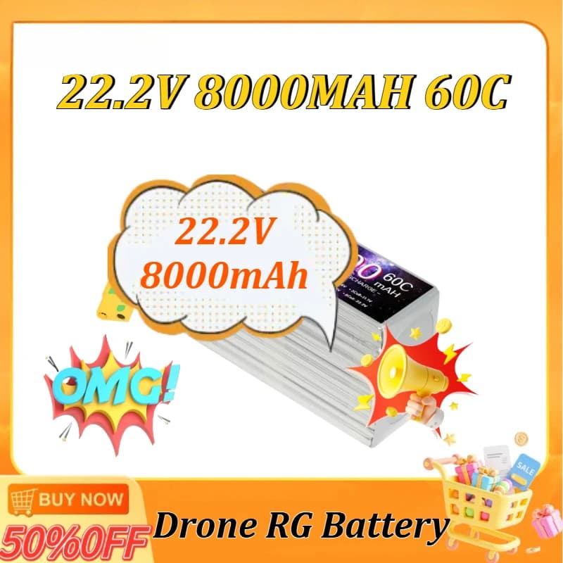 Lipo 6S 60C 22.2V 8000mAh Battery for Drone RC FPV Helicopter Quadricotter Rechargeable Racing Parts with T/XT60/XT90S/EC8 Connector