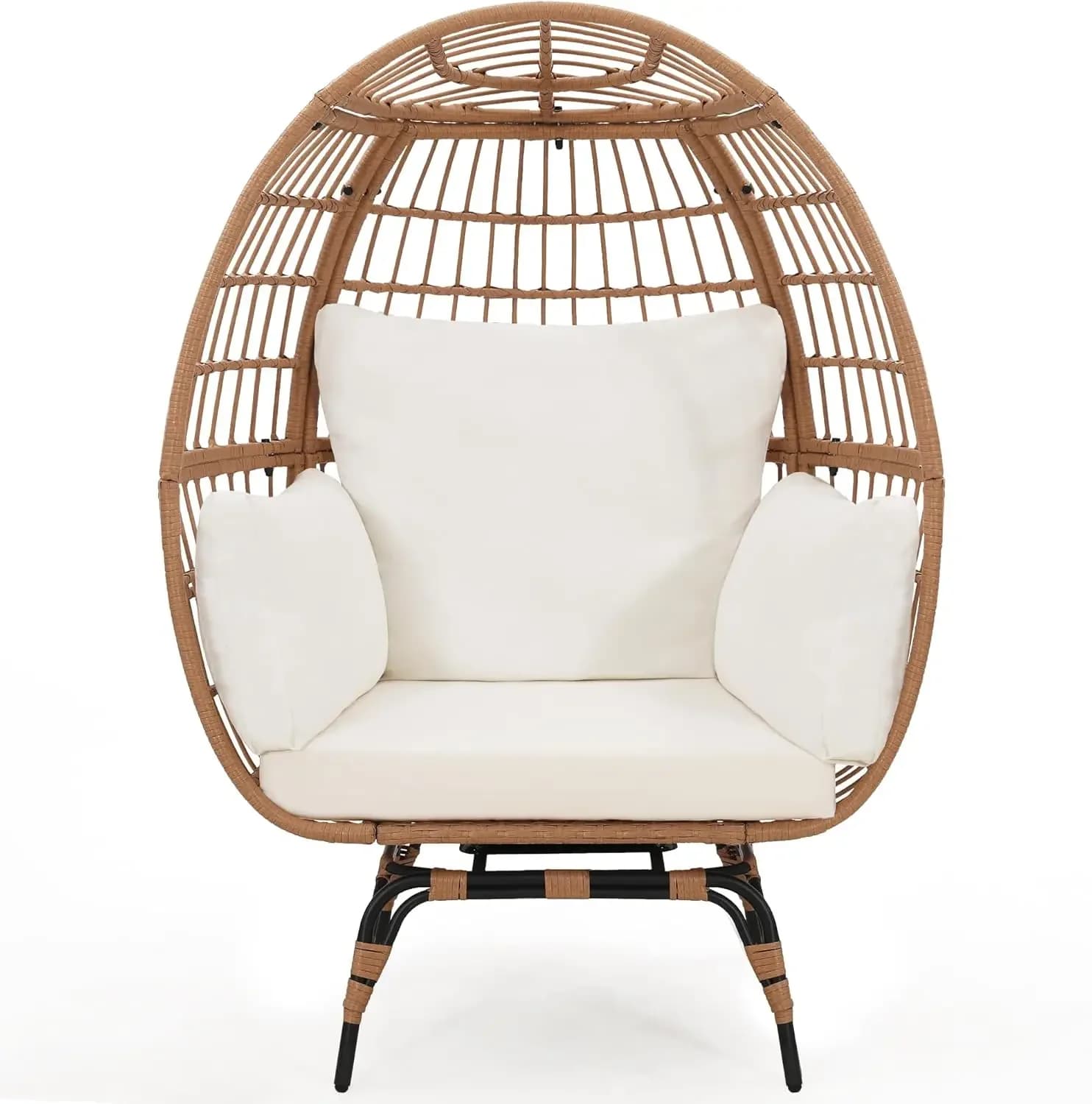 Swivel egg chair in rattan 360 for adults, large egg chair in wicker for indoor and outdoor patio with padded cushions, weight 440 pounds
