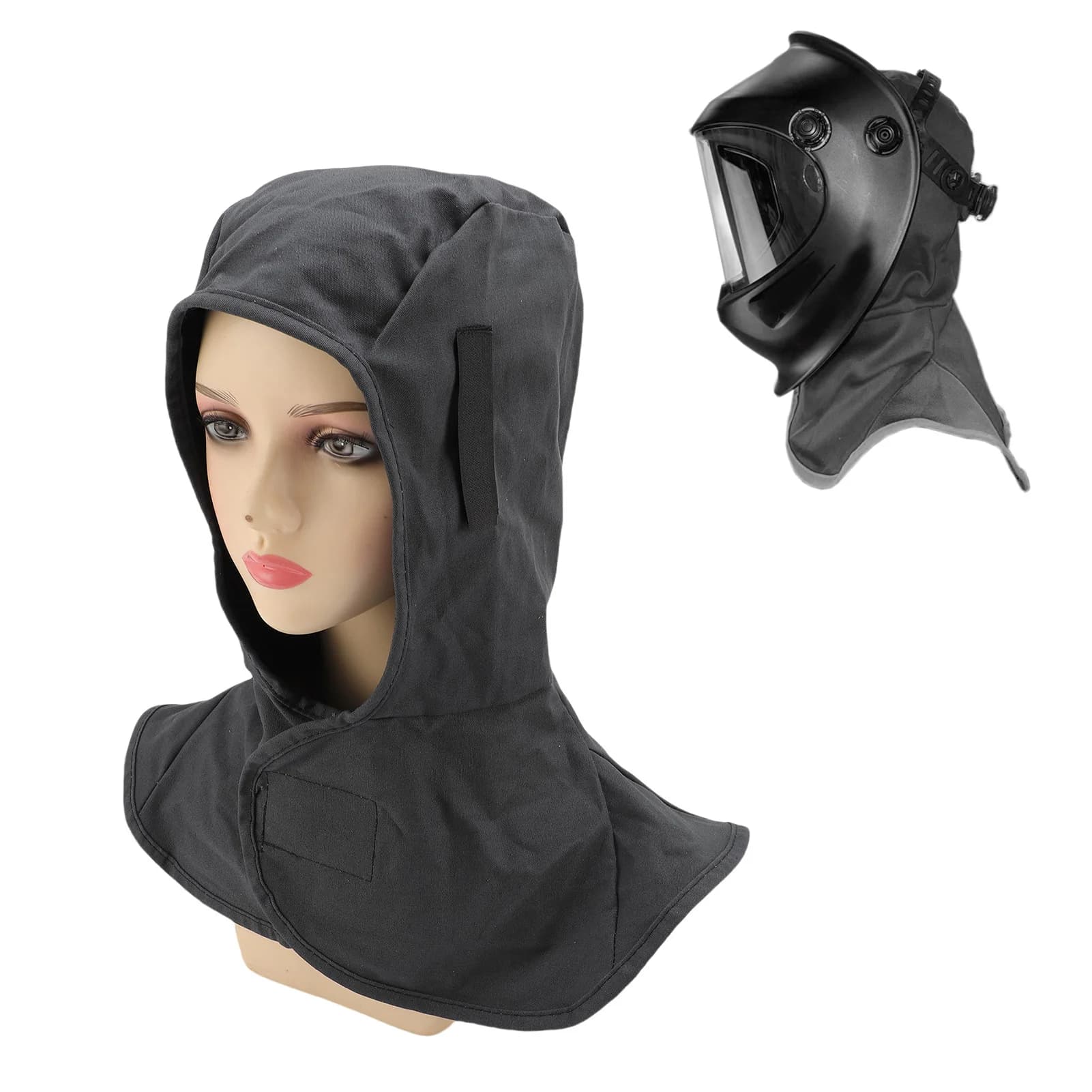 Cappuccio per saldatura Copertura per saldatura in cotone ignifugo con drappo per collo e spalle Protezione per la testa completa del collo per uomo donna Grigio