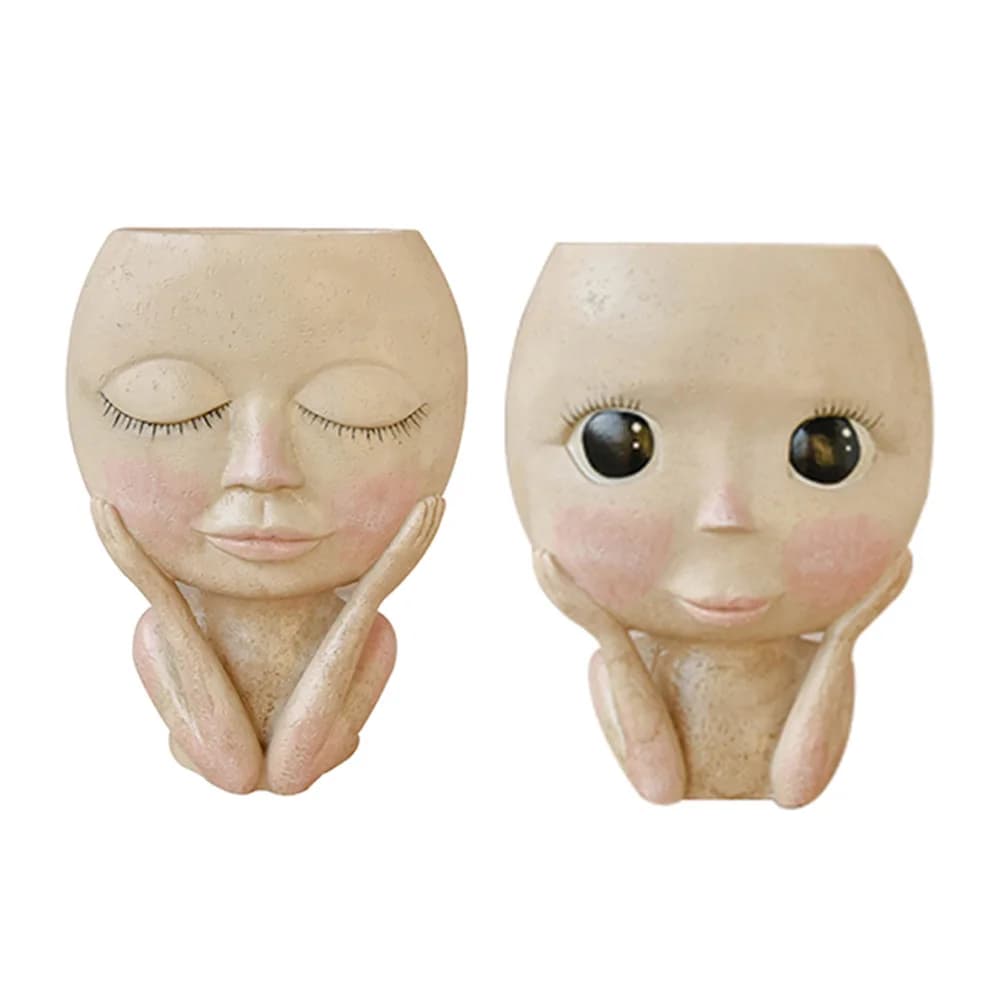 Art Girls Face Head Figurine Multifunctional Flower Jar Garden Flowers Grow supplies Home decor