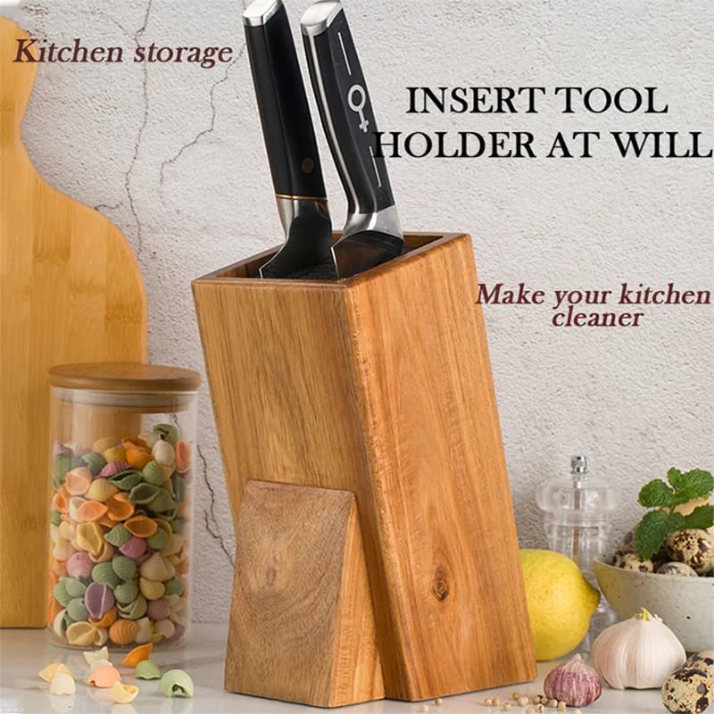 Portacoltelli da cucina in legno di acacia con inserti rimovibili e setole in PP