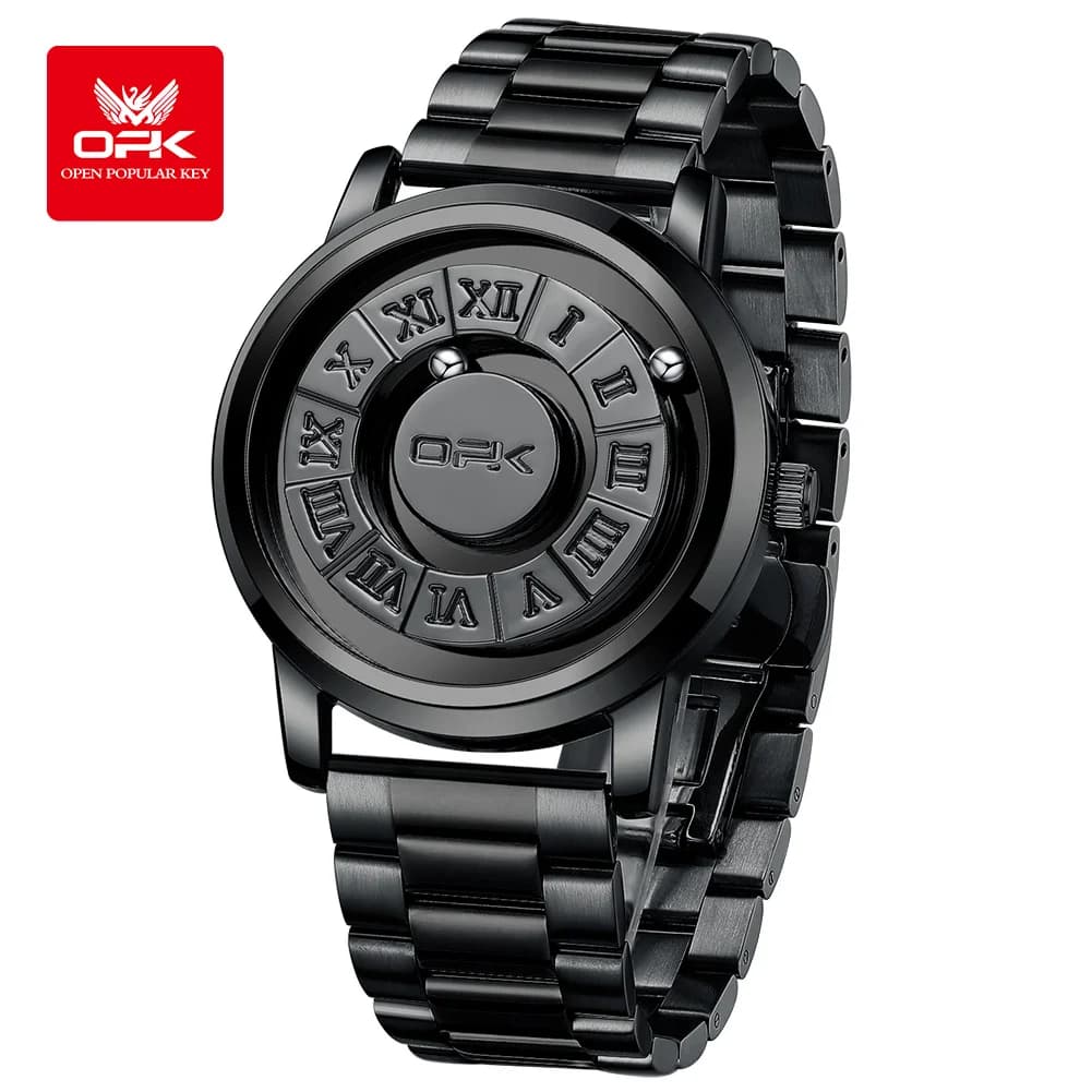 OPK 8181 Orologi al quarzo per uomo Moda Perline magnetiche sospese Nero Tech Quadrante mirrorless personalizzato Orologi da uomo originali