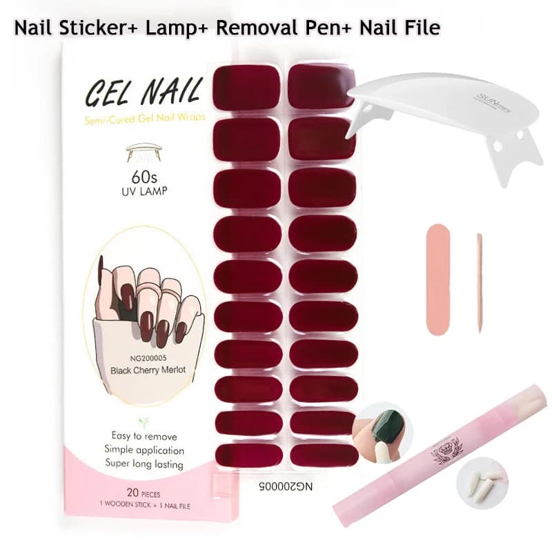 Set da 4 Pezzi di Strisce per Unghie in Gel Semi-Polimerizzato con Asciugatore per Unghie, Lima per Unghie, Bastoncino in Legno, Penna per Rimozione, Set di Adesivi per Unghie Press-On per Manicure Fai da Te
