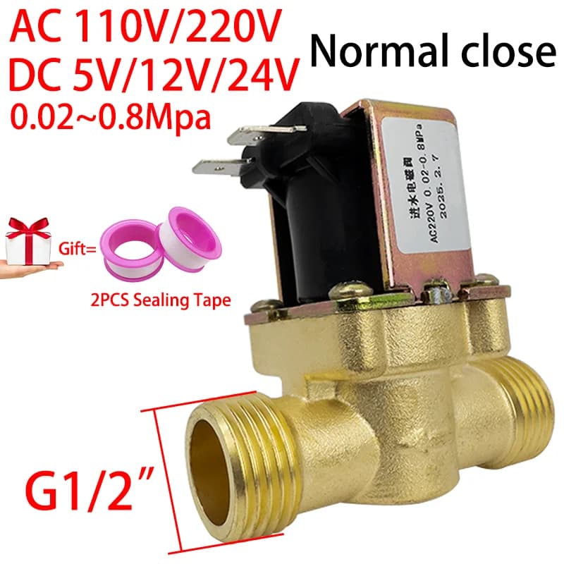 G1/2 "AC 110/220V DC 5/12/24V Elettrovalvola in ottone normalmente chiusa per il controllo dell'acqua Valvole d'acqua a commutazione magnetica