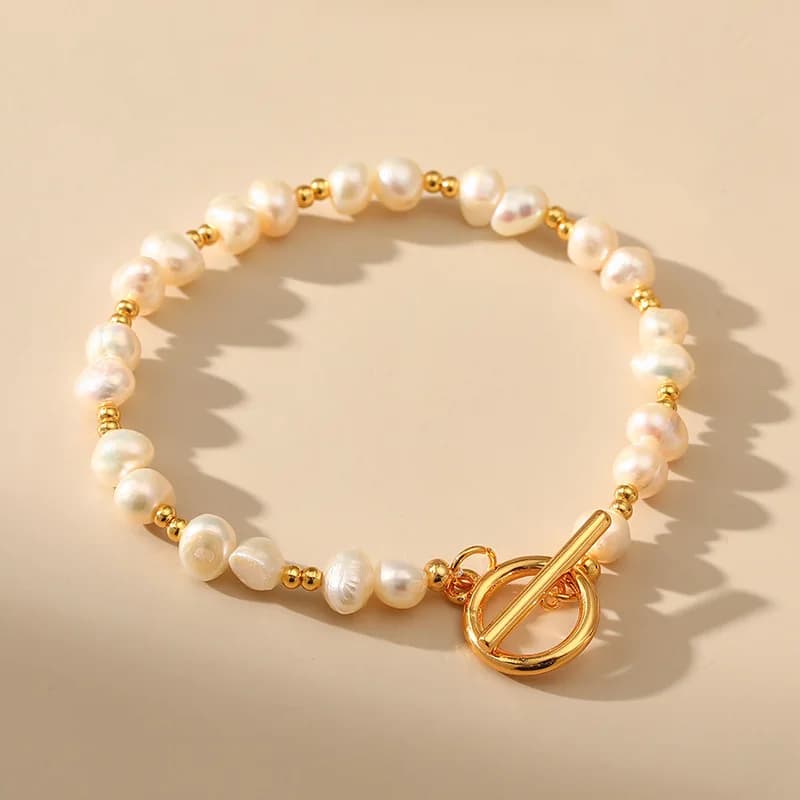 Bracciale di perle naturali di nuova moda estiva per donna Braccialetti con fibbia OT in acciaio inossidabile Accessori originali per gioielli dal design coreano
