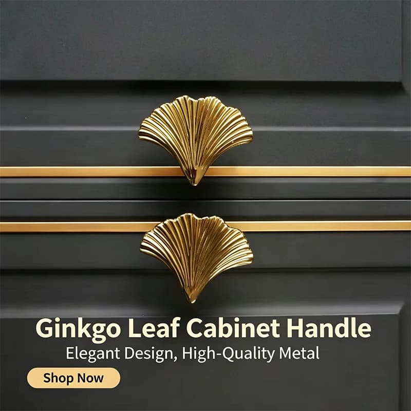 Maniglie Decorative di Lusso Nordiche a Forma di Foglia di Ginkgo, in Ottone Dorato, per Armadi, Cassetti e Porte