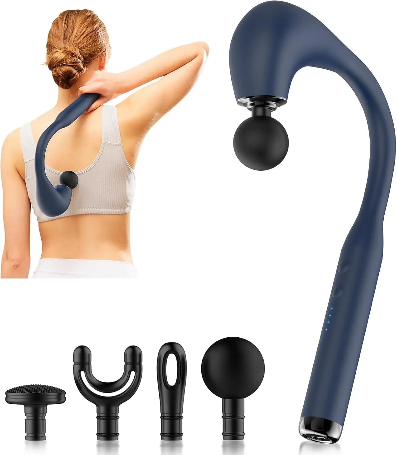 Deep Tissue Massage Gun with Extended Handle U-Shaped Back Massager for Neck, Shoulder, Leg - Dark Blue