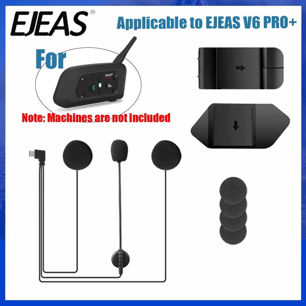 EJEAS V6 PRO + TYPE-C Jack Microfono Altoparlante Auricolare con clip di montaggio Base nastro biadesivo Interfono per casco moto