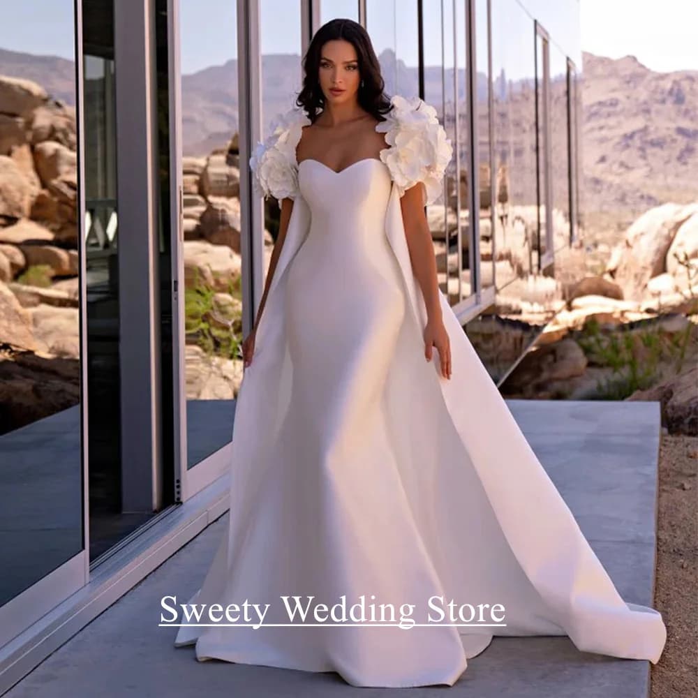 Modern Wedding Dress with Flowers Cape Customized Sweetheart Sleeveless Court Train Mermaid Bridal Gown Robe De Mariee