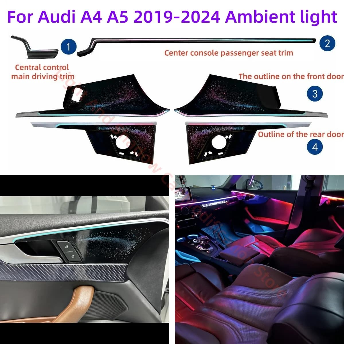 Luce ambientale per Audi A4 A5 2019-2024 Aggiornamento dell'illuminazione interna automobilistica Accessori per auto Piastra per stampo per incisione laser Galaxy