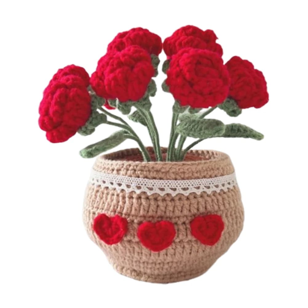 Kit Fai-da-Te per Fiori in Vaso all'Uncinetto, Piante Carine Lavorate a Mano, Instrument for Children (Rosa Rossa)