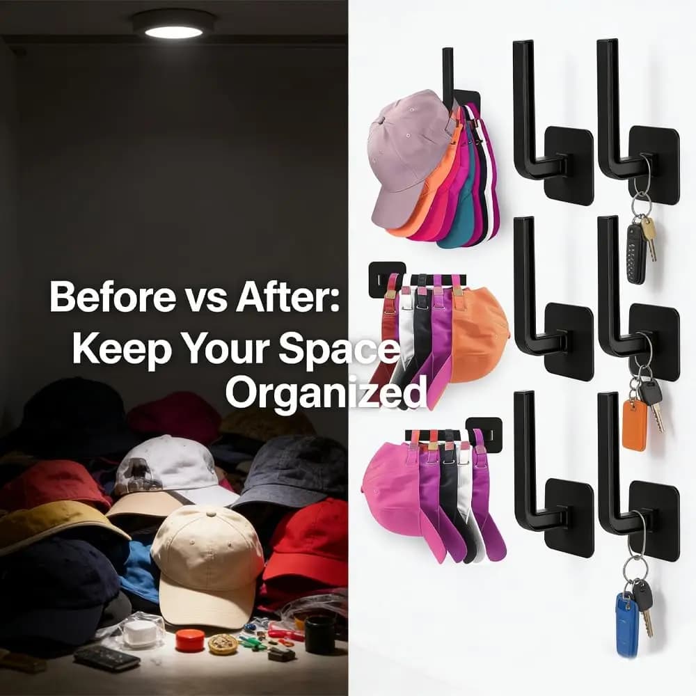 4 ganci da parete per cappelli, organizer per cappellini da baseball, porta cappelli, appendiabiti, organizer da appendere, in metallo, adatto per regali, decorazioni per la casa, nero