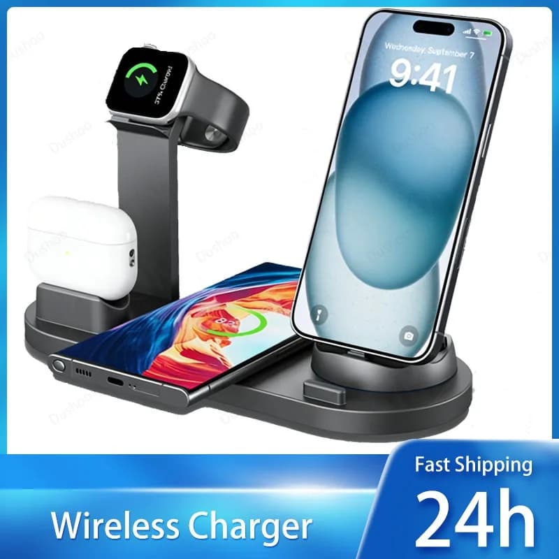 Stazione di ricarica wireless pieghevole 3 in 1 da 15W per iPhone 17 16 15 14 13 Pro Max, iWatch Ultra, Airpods Pro - Supporto caricabatterie rapido