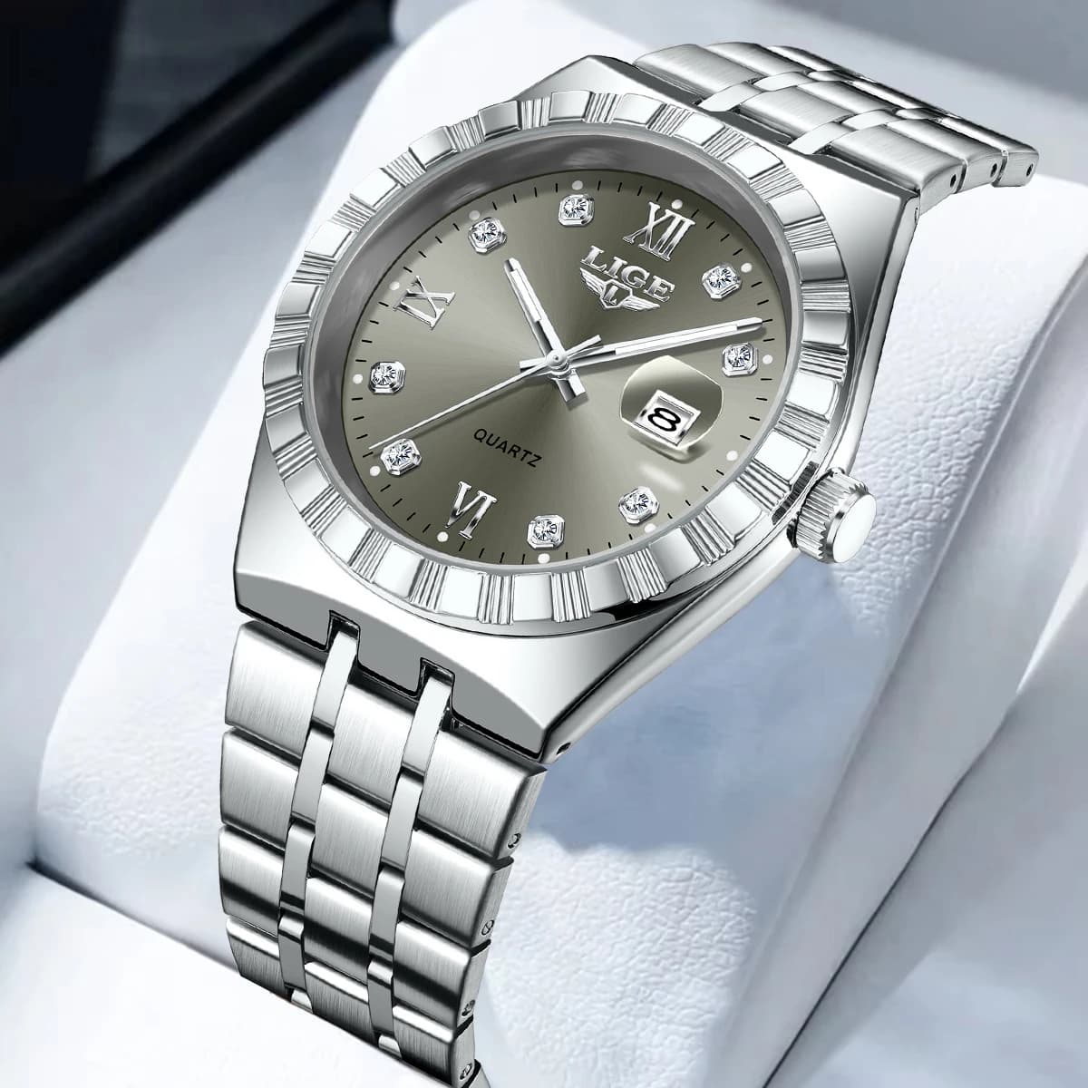LIGE Orologi eleganti di lusso per donna Cinturino in acciaio inossidabile impermeabile con data e diamanti Orologio da polso da donna al quarzo Regali per signore Reloj