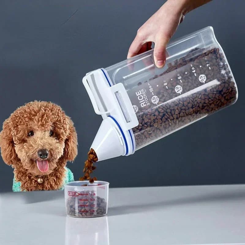 1.5 kg/2 kg plastic bucket storage tank for cats and dogs with container for measuring jars Moisture-proof sealed Pet accessories