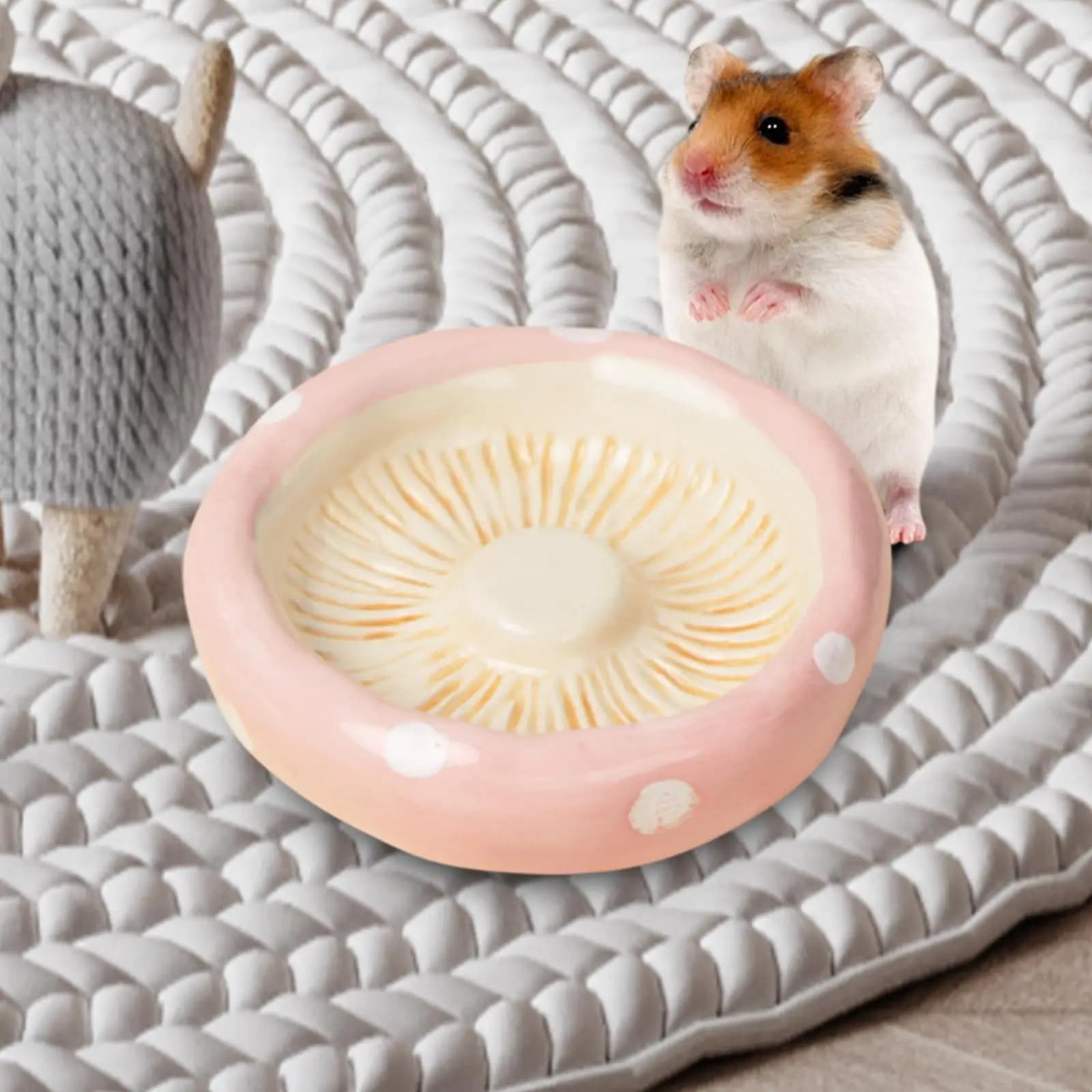 Ceramic Rodent Bowl Adorable Mushroom Food Feeder Dish Water Bowl for Small Pets Hamster Use