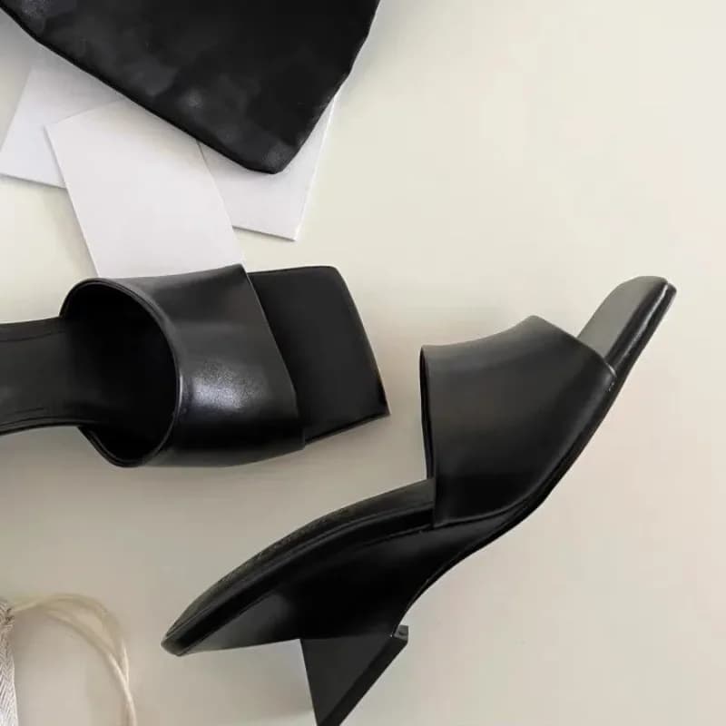 Summer New Style Women's Wedges Heel Slippers Elegant Square Toe Slip on Slides Outdoor Dress Street Style Shoes Zapatos Mujer