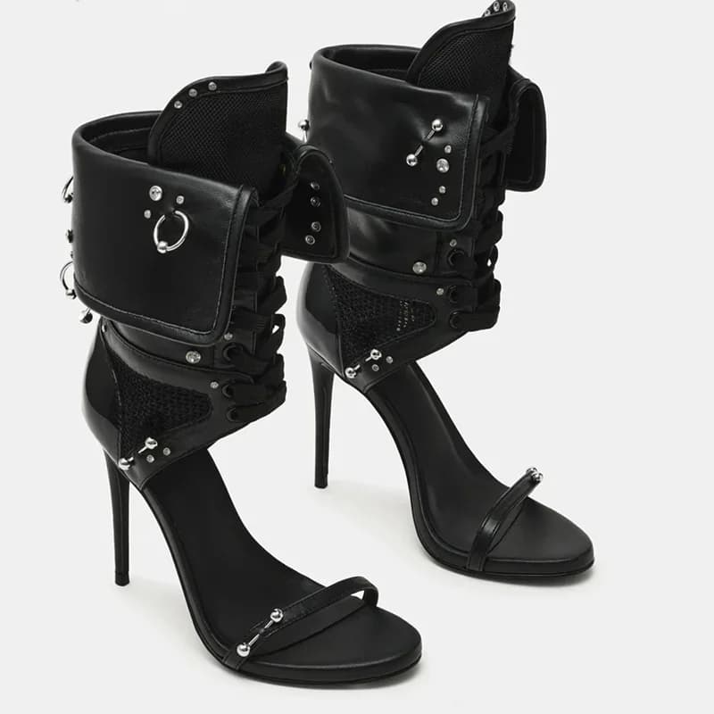 Metal Rivet One Word Belt Sandal Boots Thick Heel Sexy Pointed Toe Leather Customized New Arrivals Fashion Women Modern Boots