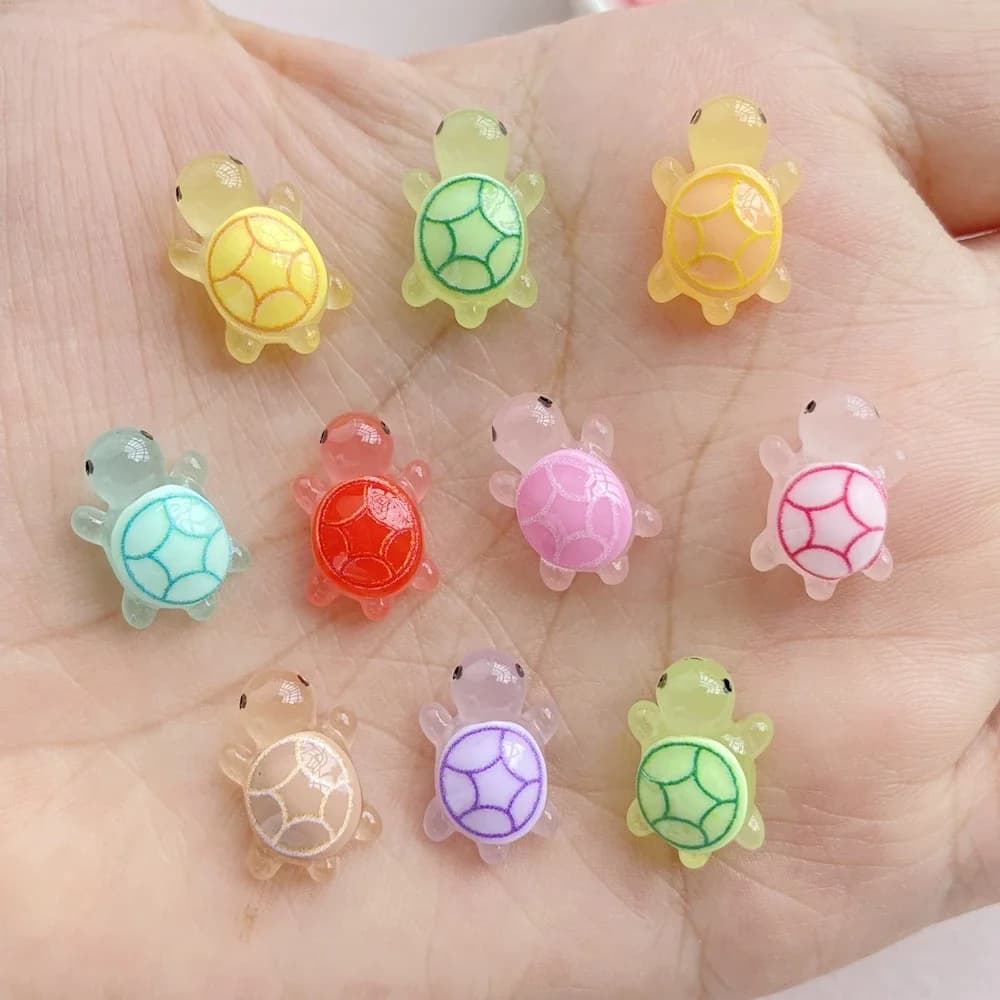 30Pcs Cute Cartoon Mini Colorful Turtle Nail Art Resin Designer DIY Crafts for Jewelry with 3D Nail Decorations