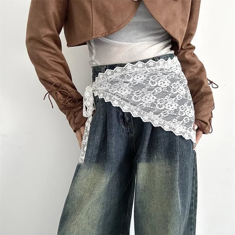 SUPER OFFER 2025! Y2K lace and tulle layered skirt for women, with small strip and triangular flower scarf