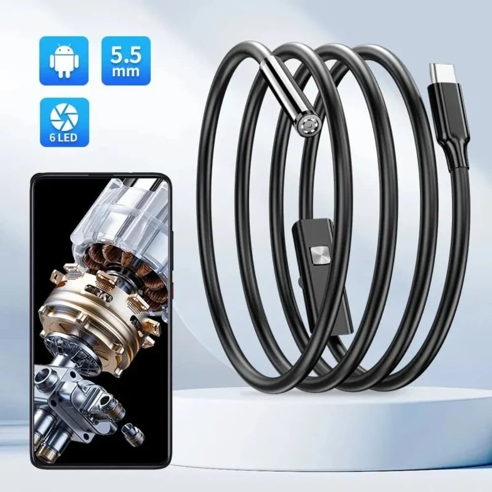 USB Endoscope for Android OTG phone, 5.5 mm boroscopic inspection camera, IP67 waterproof with 6 LED lights for Type C