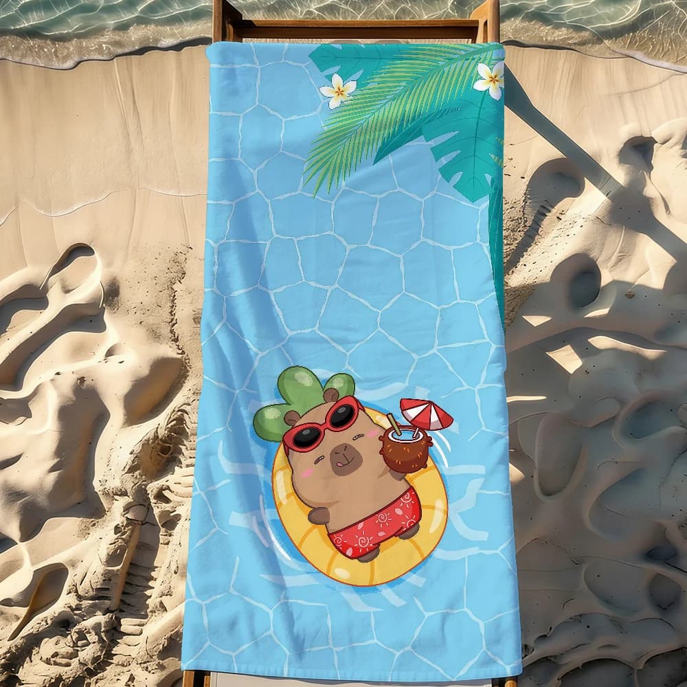 Asciugamano da Spiaggia Grande, Morbido e Leggero, con Disegno di Capibara Kawaii, ad Asciugatura Rapida, Antiscivolo, per Viaggi e Campeggio