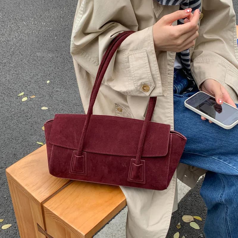 Borsa a Mano da Donna Autunno Inverno, Design con Piccole Ali, Borsa a Tracolla in Camoscio per Uso Quotidiano, Borsa a Spalla Semplice e Texturizzata