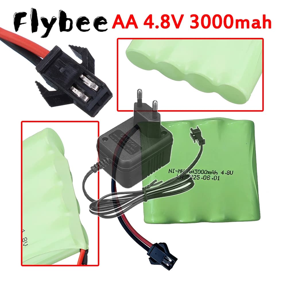 Rechargeable NiMH 4.8V 3000mAh Battery Pack AA 4.8v with Charger for RC Cars Tanks Robots Boat Ship Guns Toys