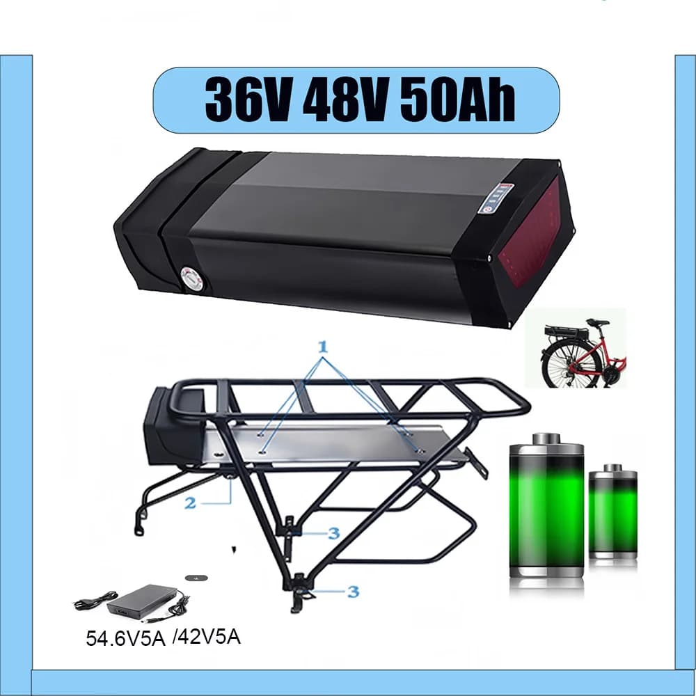48V 36V New original high quality 30AH 40AH 50AH rear battery pack for 2000W 1500W 1000W 750W 500W 350W motor + charger
