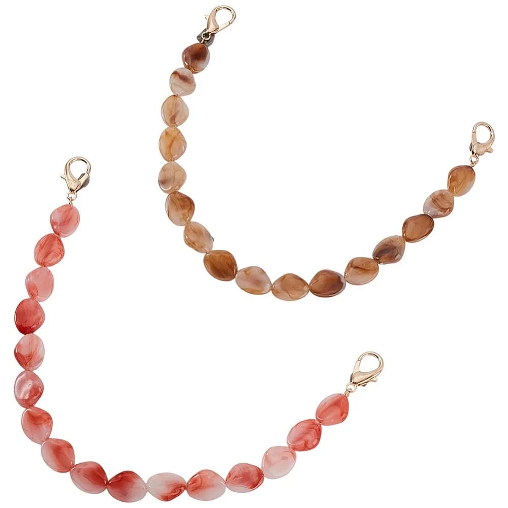 2Pcs 2 Colors Bag Chain Straps with Acrylic Beads and Light Gold Alloy Spring Gate Rings for Bag Replacement Accessories