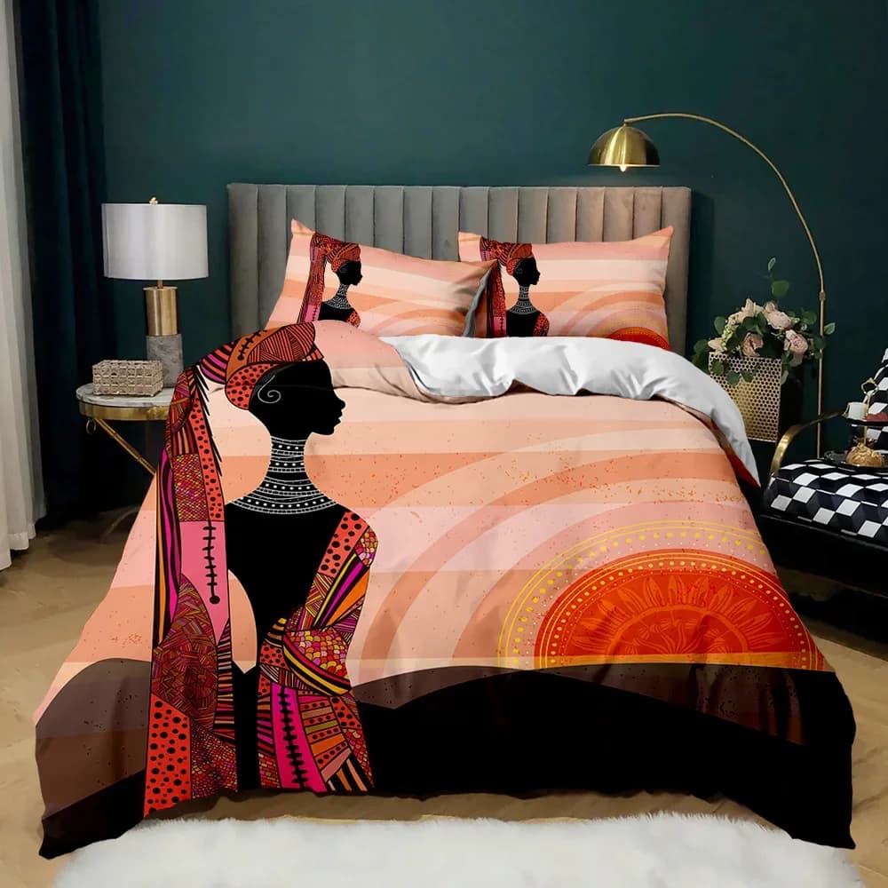 Set copripiumino donna africana Set biancheria da letto doppia striscia africana Set copripiumino etnico afro tradizionale esotico Queen King in poliestere
