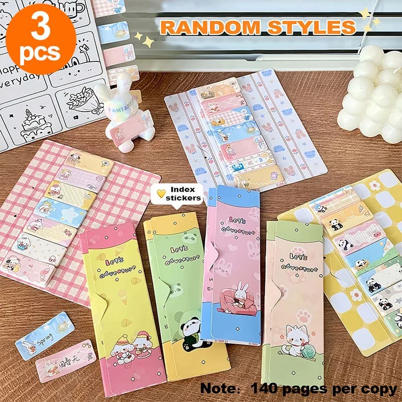3 Sets of Creative Index Sticky Notes, 120 Notes Per Book, Various Styles, Convenient Self-Adhesive, Suitable for Marking, Meetings, Planners, Etc., Adding a Fun Element to Office Organization