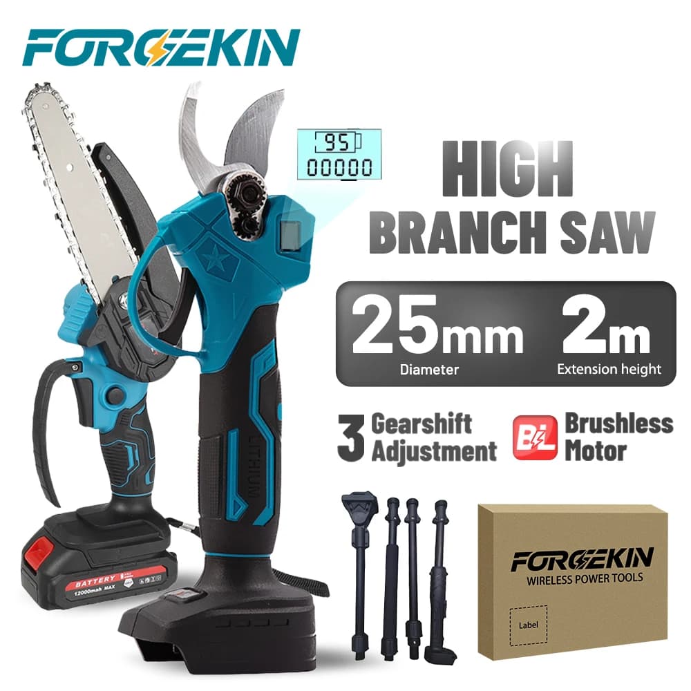 FORGEKIN Forbice Elettrica Telescopica Senza Spazzole per Potatura Rami Alti, Attrezzo da Giardino Compatibile con Batteria Makita 18V