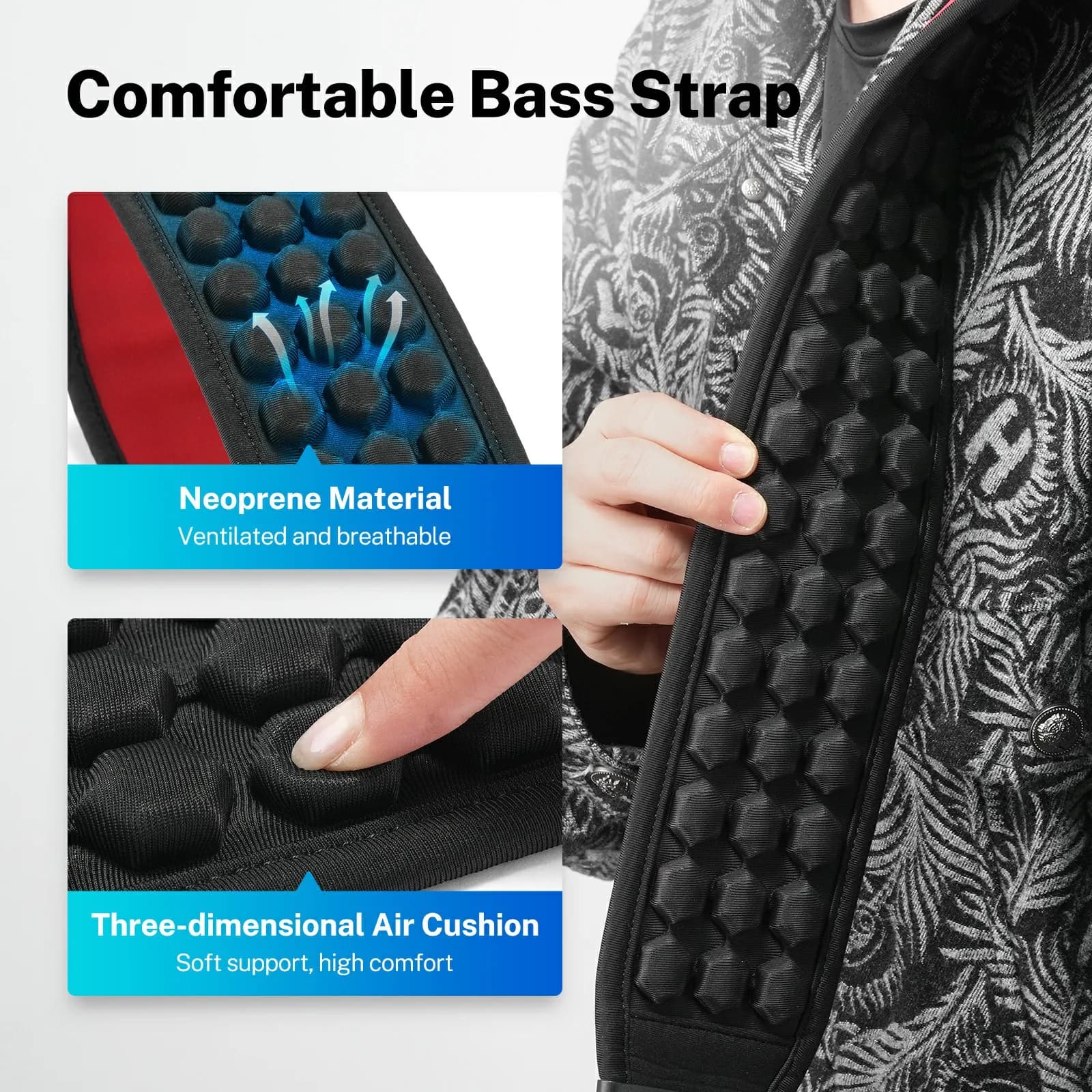 Tracolla per chitarra basso 3,5 larga Pogolab Pgs-13 Tracolla per chitarra imbottita in neoprene con cuscini Air Cell Include 2 serrature 6 plettri e corde