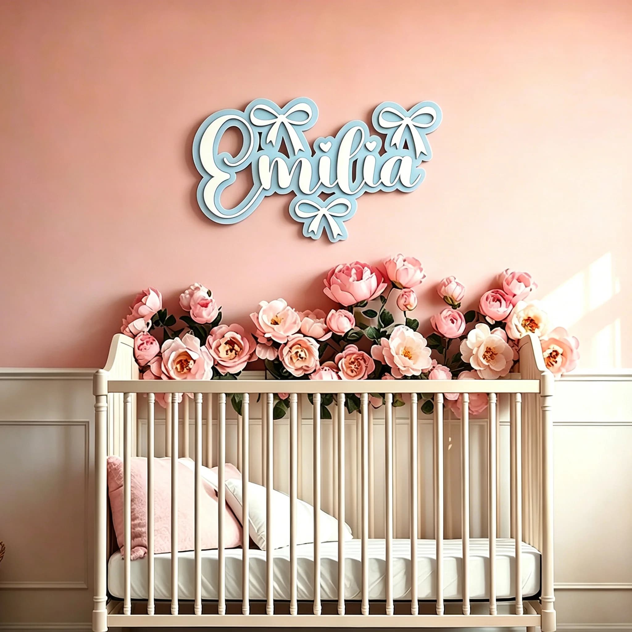 1pc children's room wooden surname brand, customized wooden souvenirs, bow pattern decoration, holiday gifts
