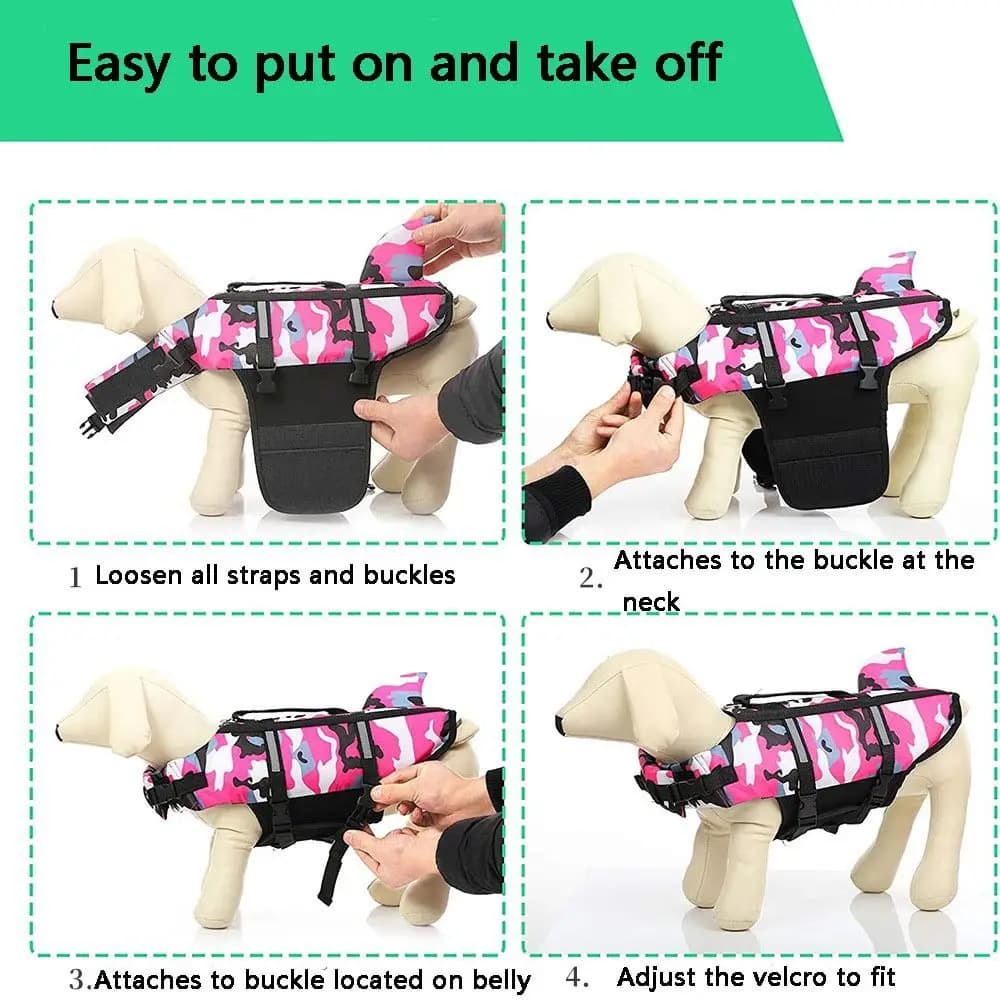 Polyester Camouflage Dog Life Jacket Ripstop Collar Harness Dog Swimwear Reflective Strip Shark Fin Dog Life Vest Pool Beach