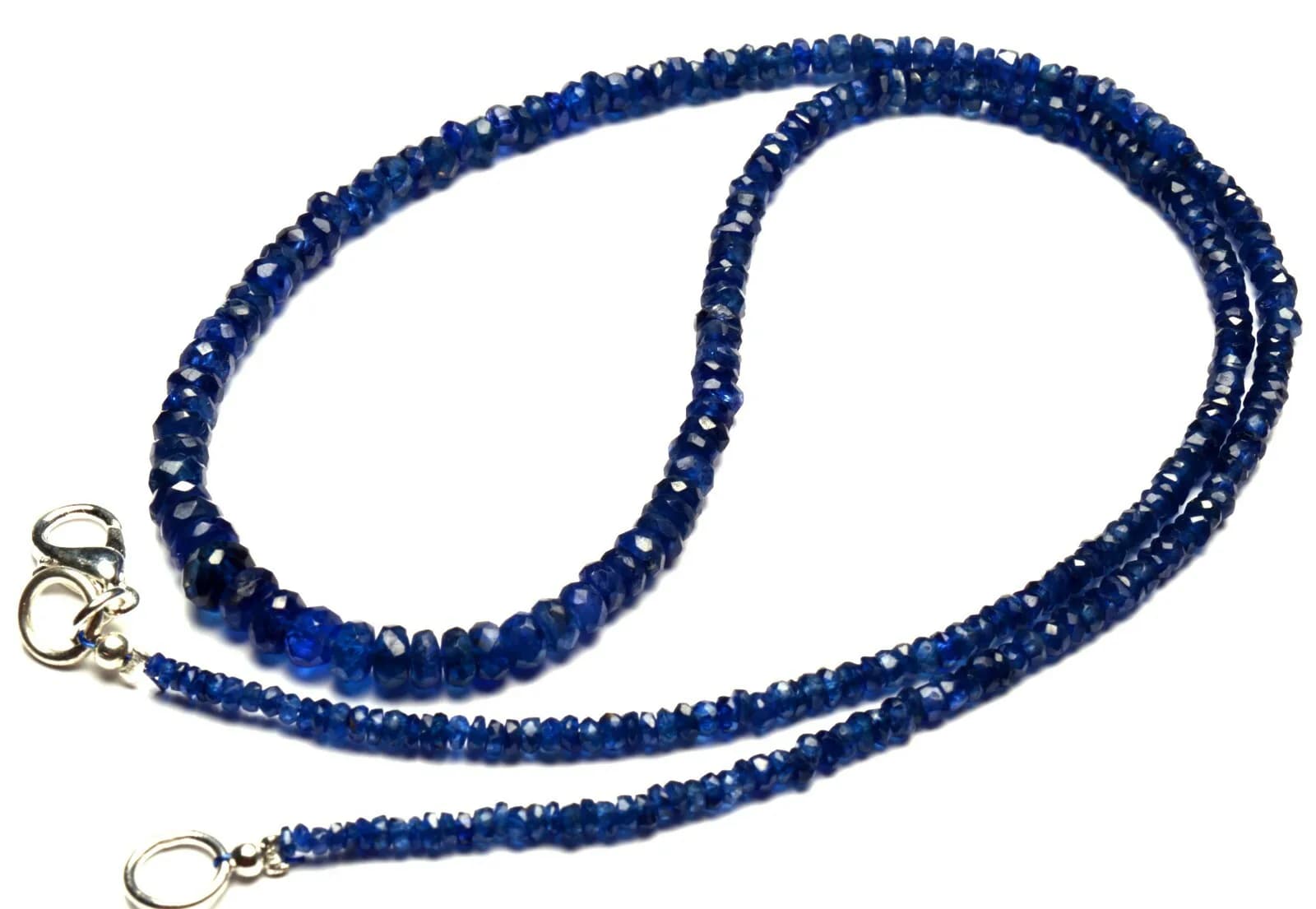 Collana con perline rondelle sfaccettate da 3-4 mm con zaffiro naturale del Myanmar, 17"
