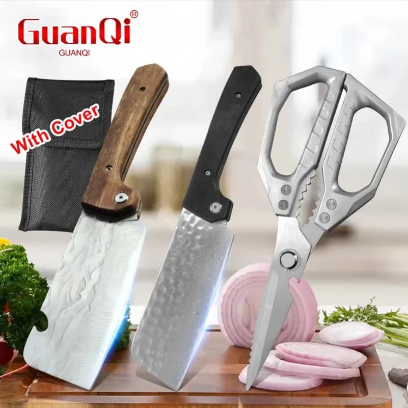 Folding Kitchen Chef Knife Stainless Steel Hand-forged Butcher Knife Meat Fish Fruit Slicing Cutting Knife Scissors Cleaver Tool
