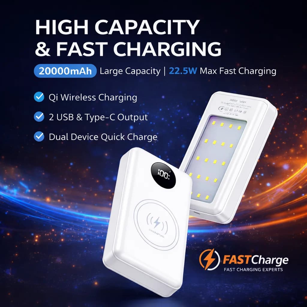 Contenitore per Power Bank a 6 Slot 18650, Ricarica Wireless 15W, Ricarica Rapida 22.5W, Scatola Batteria Fai-da-Te, Senza Celle