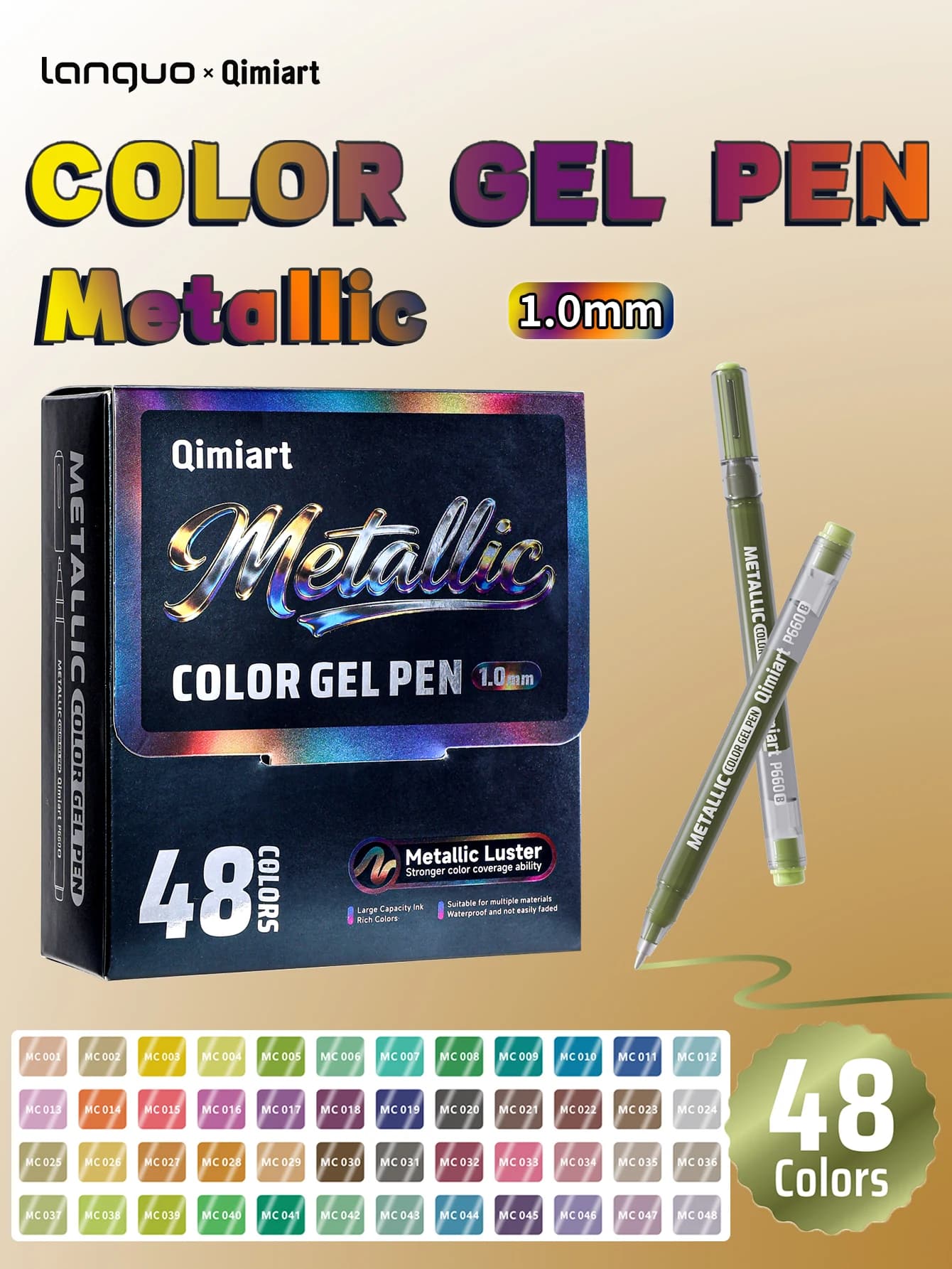 Qimiart 48 Colors Metallic Gel Pens, 1.0mm Tip, for Black Paper, Scrapbooking, Card Making, DIY Crafts, Drawing, Journaling
