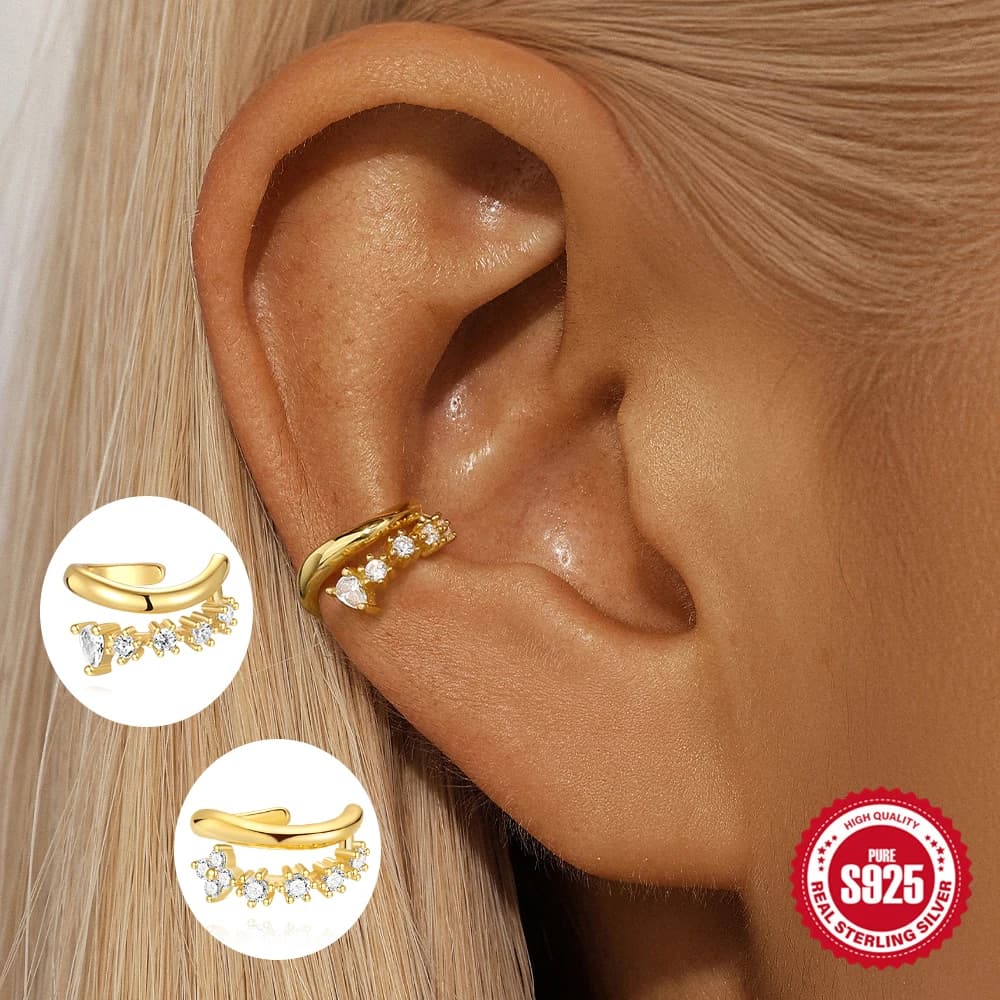 ROXI 925 Sterling Silver Zircon Double layer Clip Earrings Women INS Trend 1Piece No Piercing Earring Party Jewelry pendientes