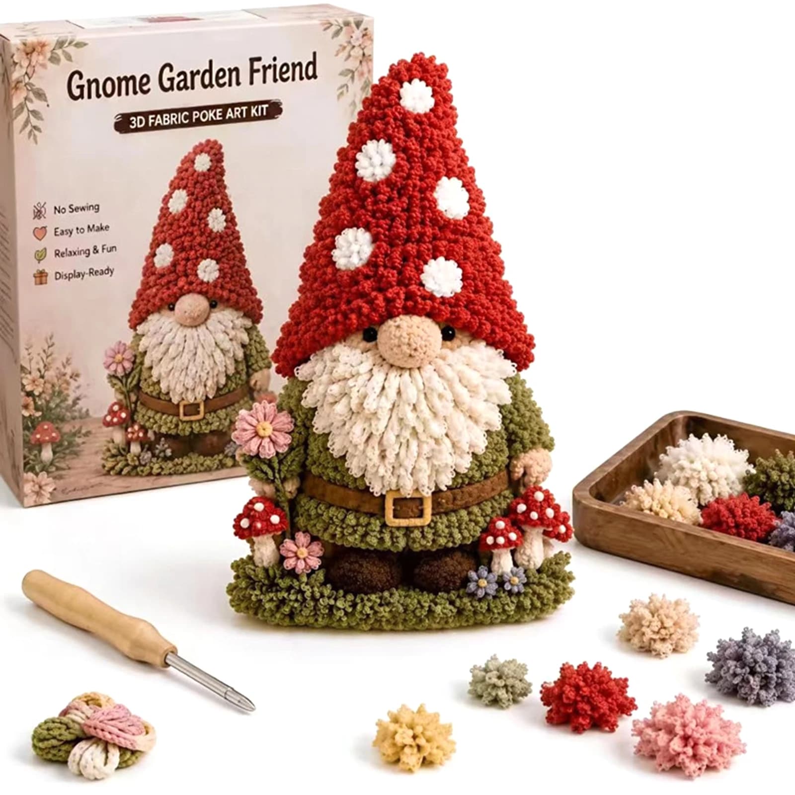 Seasonal Gnome Craft Kit Fabric Punch Needle 3D No Sewing Holiday Decoration Adult Beginner Figurine Set