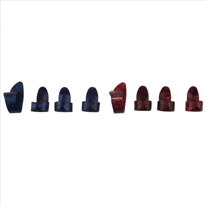 A06F-Kit iniziale per chitarra include 24 plettri per pollice e dito per chitarra (metallo e celluloide blu), 15 pezzi trasparenti