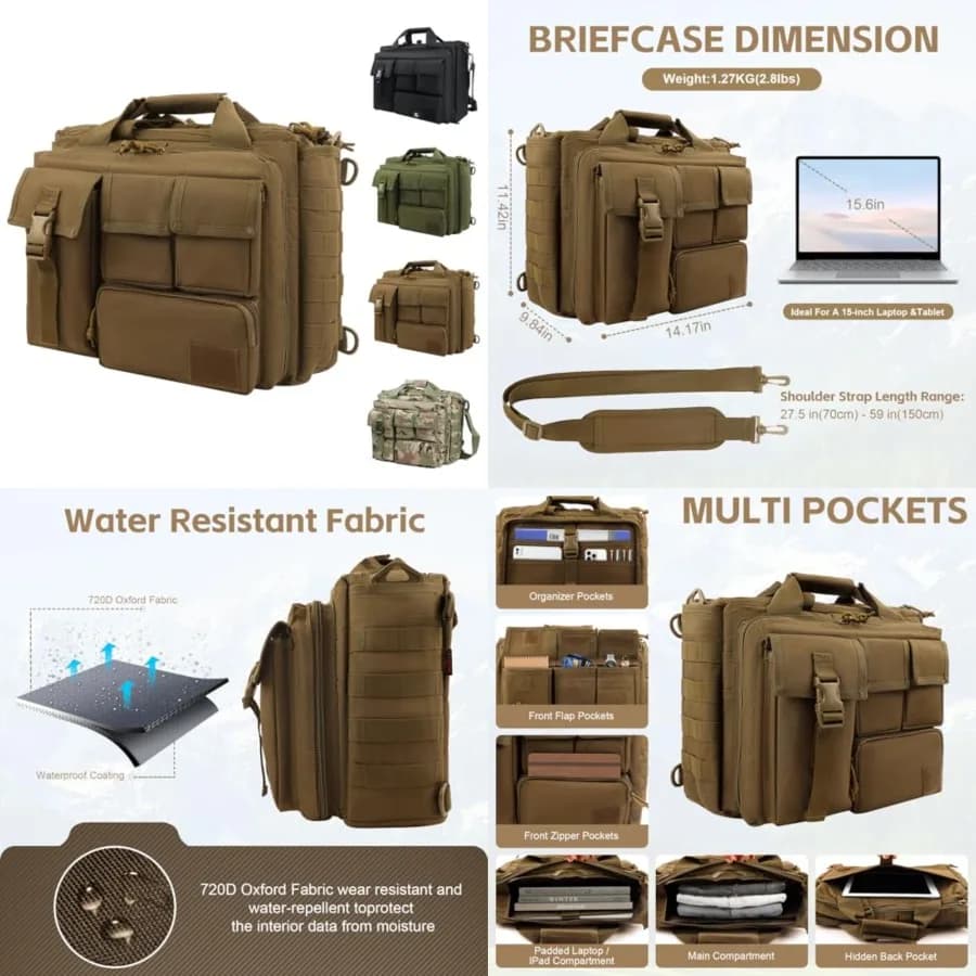 15.6 ch Tactical Messenger Bag for Men, Military Laptop Briefcase and Computer Shoulder Bag for Work, College Khaki
