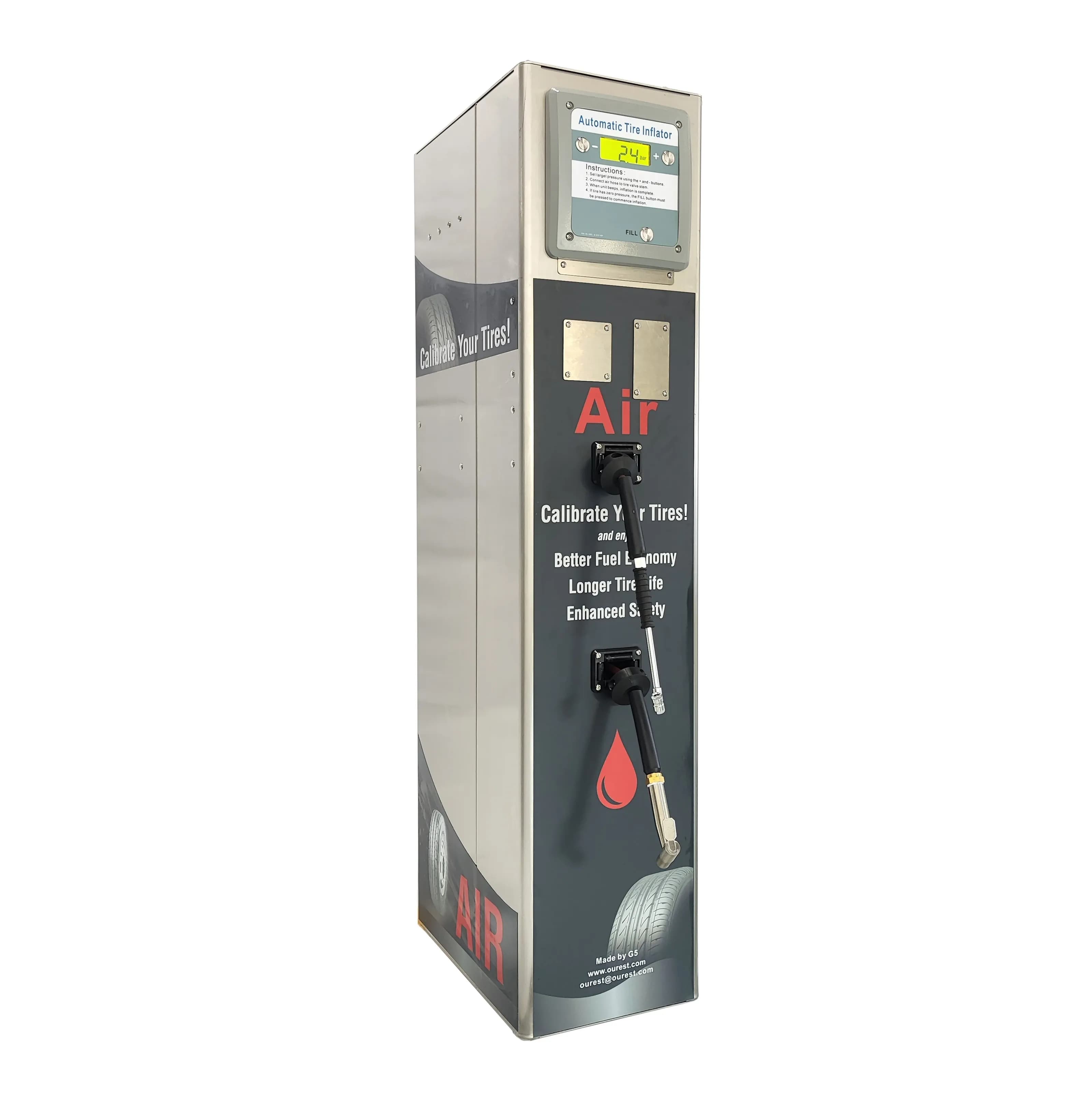 Compressore d'aria digitale per pneumatici G5 CE da esterno, impermeabile, a moneta, con avvolgitubo integrato e struttura in metallo