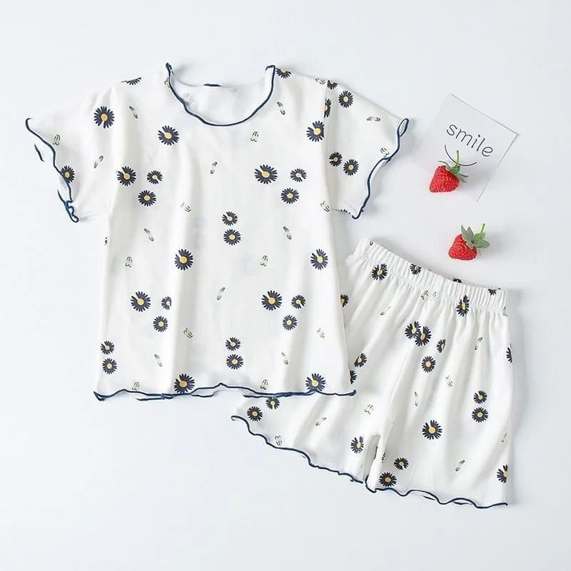 2 pieces summer girls covers sets newborn fruit print short sleeve top short dresses girls slim homewear pyjamas kids t-shirt